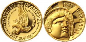 United States 5 Dollars 1986 W
KM# 215; Gold (900) 8,36g.; Statue of Liberty Centennial; Proof