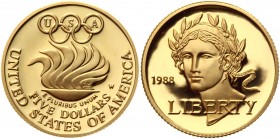 United States 5 Dollars 1988 W
KM# 223; Gold (900) 8,36g.; 1988 Olympic; Proof
