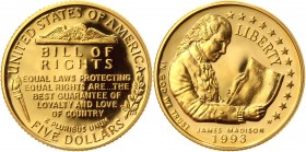 United States 5 Dollars 1993 W
KM# 242; Gold (900) 8,36g.; James Madison-Bill of rights; Proof