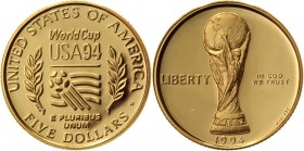 United States 5 Dollars 1994 W
KM# 248; Gold (900) 8,36g.; FIFA World Cup 94; Proof