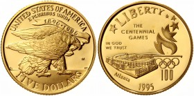 United States 5 Dollars 1995 W
KM# 265; Gold (900) 8,36g.; 1996 Olympics-Stadium; Proof