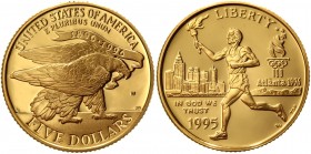 United States 5 Dollars 1995 W
KM# 261; Gold (900) 8,36g.; 1996 Olympics-Torch Runner; Proof