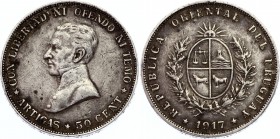 Uruguay 50 Centesimos 1917 
KM# 22; Silver; XF-