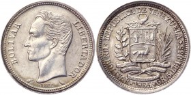 Venezuela 1 Bolivar 1960 
KM# 37a; Silver 5,00g.; UNC