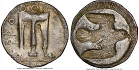 BRUTTIUM. Croton. Ca. 500-480 BC. AR stater or nomos (22mm, 7.45 gm, 3h). NGC Choice VF 4/5 - 2/5. ϘΡO ornamented sacrificial tripod, legs terminating...