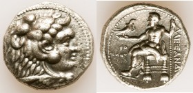 MACEDONIAN KINGDOM. Alexander III the Great (336-323 BC). AR tetradrachm (26mm, 16.80 gm, 10h). About XF, brushed. Early posthumous issue of Tyre, dat...