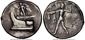 MACEDONIAN KINGDOM. Demetrius I Poliorcetes (306-283 BC). AR tetradrachm (29mm, 12h). NGC Choice Fine, marks. Salamis, ca. 300-295 BC. Nike standing l...