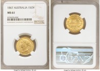 Victoria gold Sovereign 1867-SYDNEY MS61 NGC, Sydney mint, KM4, Fr-10. Pale-gold in appearance and subdued luster through the legends.

HID098012420...