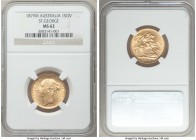 Victoria gold Sovereign 1879-M MS62 NGC, Melbourne mint, KM7. St. George reverse. Blazingly lustrous despite allover surface marks. AGW 0.2355 oz. 
...
