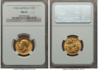 George V gold Sovereign 1918-S MS63 NGC, Sydney mint, KM29. AGW 0.2354 oz.

HID09801242017

© 2020 Heritage Auctions | All Rights Reserved