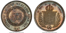 Pedro II 500 Reis 1867 MS66 PCGS, KM464. Particularly lovely with golden highlights amidst mottled cerulean toning.

HID09801242017

© 2020 Herita...