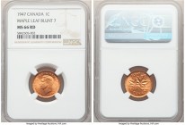 George VI Cent "Maple Leaf - Blunt 7" 1947 MS66 Red NGC, Royal Canadian mint, KM32. Maple Leave, blunt 7 variety. Cartwheel luster, bold strike and fu...