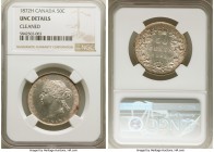 Victoria "Repunched 2/2" 50 Cents 1872-H UNC Details (Cleaned) NGC, London mint, KM6 (overdate unlisted). Overdate not noted on holder but clearly vis...