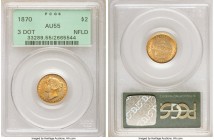 Newfoundland. Victoria gold 2 Dollars 1870 AU55 PCGS, London mint, KM5. Dots to left and right of Newfoundland variety. Apricot patination abound on t...