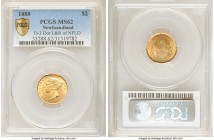 Newfoundland. Victoria gold 2 Dollars 1888 MS62 PCGS, London mint, KM5. Dots to left and right of Newfoundland variety. Near-choice and exhibiting lig...