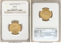 Republic gold 2 Escudos 1838 So-IJ AU50 NGC, Santiago mint, KM97. An immensely popular "hand on book" issue with most in the series in a comparable co...