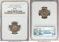 Republic copper-nickel Proof Pattern 5 Centavos 1900 PR66 NGC, KM-Pn76. Gunmetal fields yield to mottled steel-blue toning on this attractive gem of a...