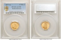 Baden. Friedrich I gold 5 Mark 1877-G AU58 PCGS, Stuttgart mint, KM266. More lustrous than the assigned grade would suggest with a brilliant yellow-go...