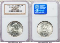 Schaumburg-Lippe. Albrecht Georg 3 Mark 1911-A MS66 NGC, Berlin mint, KM55. A blast-white and fully lustrous gem that was struck to memorialize the de...