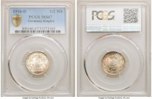Wilhelm II 1/2 Mark 1916-D MS67 PCGS, Munich mint, KM17. Pastels abound on this inviting gem.

HID09801242017

© 2020 Heritage Auctions | All Righ...
