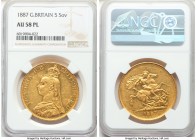 Victoria gold 5 Pounds 1887 AU58 PL NGC, KM769, S-3864. AGW 1.1775 oz. 

HID09801242017

© 2020 Heritage Auctions | All Rights Reserved
