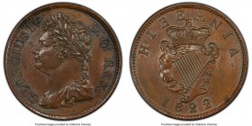 George IV 1/2 Penny 1822 MS63 Brown PCGS, KM150. Razor sharp details are still evident on this chocolate brown representative, notably to the harp and...