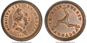 British Dependency. George III 1/2 Penny 1786 MS63 Red and Brown PCGS, KM8. Engrailed edge. A popular issue depicting a visually appealing and fully d...