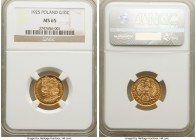 Republic gold 10 Zlotych 1925-(w) MS65 NGC, Warsaw mint, KM-Y32. 900th anniversary of the founding of the kingdom of Poland. AGW 0.0933 oz. 

HID098...