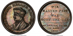 Bern. Canton silver "300th Anniversary of the Bern Reformation" Medal 1828 MS63 PCGS, Wunderly-1335. 31mm. By J. Gruner. Shimmering iridescence permea...