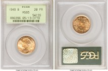 Confederation gold 20 Francs 1949-B MS65 PCGS, Bern mint, KM35.2. AGW 0.1867 oz.

HID09801242017

© 2020 Heritage Auctions | All Rights Reserved