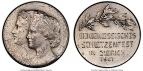 Confederation silver Matte Specimen "Zurich Shooting Festival" Medal 1907 SP63, Richter-1793d. 27mm. By Huguenin. Accompanied by the original stamped ...