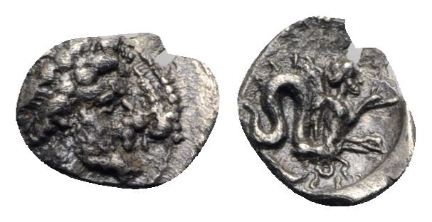 Campania, Allifae, c. 325-275 BC. AR Obol (11mm, 0.59g, 11h). Laureate head of A...