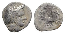 Southern Campania, Neapolis, c. 300-275 BC. AR Triobol (12mm, 0.85g, 11h). Laureate head of Apollo r. R/ Victory driving biga r. Sambon 554; HNItaly 5...