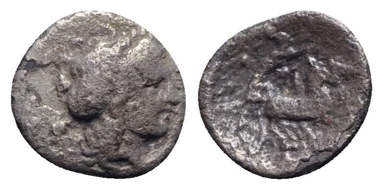 Southern Campania, Neapolis, c. 300-275 BC. AR Triobol (14mm, 1.34g, 6h). Laurea...