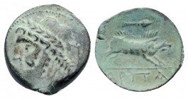 Northern Apulia, Arpi, 3rd century BC. Æ (23mm, 7.91g, 7h). Laureate head of Zeus l. R/ Boar r.; spear above. HNItaly 642; cf. SNG ANS 639. Green pati...