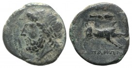 Northern Apulia, Arpi, 3rd century BC. Æ (22mm, 7.31g, 3h). Laureate head of Zeus l. R/ Boar r.; spear above. HNItaly 642. Green patina, small metal f...