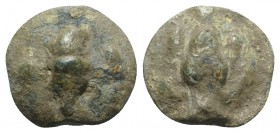 Northern Apulia, Luceria, c. 217-212 BC. Cast Æ Uncia (20mm, 7.95g, 12h). Frog. R/ Corn-ear; in field, pellet. Vecchi, ICC 349; HNItaly 677e; SNG ANS ...