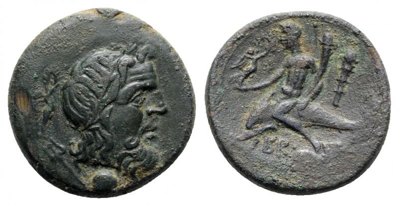 Southern Apulia, Brundisium, c. 215 BC. Æ Uncia (24mm, 8.23g, 7h). Head of Posei...