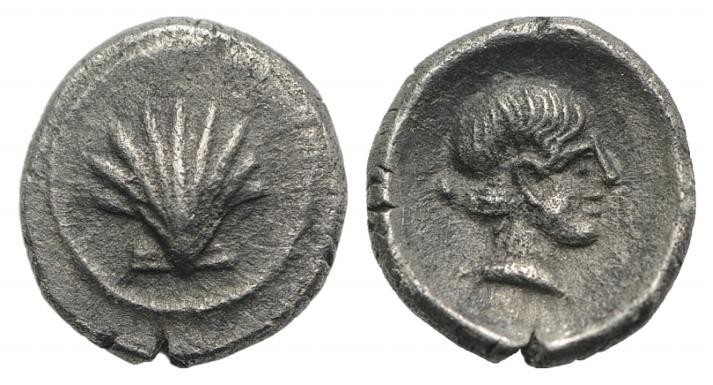 Southern Apulia, Tarentum, c. 470-450 BC. AR Litra (7mm, 0.38g, 12h). Cockle she...