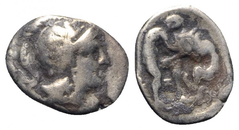 Southern Apulia, Tarentum, c. 380-325 BC. AR Diobol (11mm, 0.99g, 3h). Helmeted ...