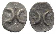 Southern Apulia, Tarentum, c. 280-228 BC. AR Hemiobol (6mm, 0.13g). Two crescents back-to-back; two pellets around. R/ Two crescents back-to-back; two...