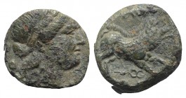 Northern Lucania, Paestum, c. 218-201 BC. Æ Sextans (13.5mm, 3.57g, 12h). Head of Ceres r. R/ Boar r.; caduceus below. Crawford 7/3; HNItaly 1203. Gre...