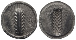 Southern Lucania, Metapontion, c. 540-510 BC. AR Stater (31mm, 7.89g, 12h). Barley ear. R/ Incuse barley ear. Noe 57; HNItaly 1467. Scratch on obv., V...