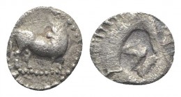 Southern Lucania, Sybaris, c. 510-475 BC. AR Obol (7mm, 0.38g, 10h). Bull standing r., head l. R/ Incuse acorn. Kraay, Coinage, pl. IV, 3 (Laos); HNIt...