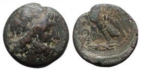 Bruttium, The Brettii, c. 214-211 BC. Æ Unit (20.5mm, 7.51g, 1h). Laureate head of Zeus r. R/ Eagle standing l., with wings spread; hook to l. HNItaly...