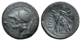 Bruttium, The Brettii, c. 208-203 BC. Æ Double Unit – Didrachm (27mm, 16.44g, 1h).Helmeted head of Ares l.; scabbard below. R/ Athena advancing r., ho...