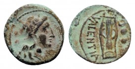 Bruttium, Hipponion (as Vibo Valentia), c. 193-150 BC. Æ Sextans (14mm, 2.08g, 3h). Laureate head of Apollo r. R/ Lyre. HNItaly 2266; SNG ANS –. Green...