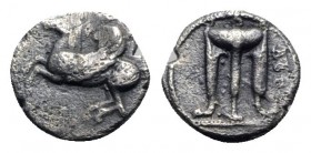 Bruttium, Kroton, c. 430-420 BC. AR Triobol (11.5mm, 1.26 g, 2h). Tripod with legs terminating in lion's feet. R/ Pegasos flying l. HNItaly 2127; SNG ...