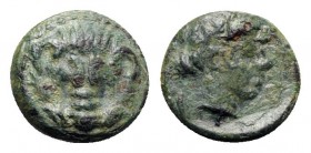 Bruttium, Rhegion, c. 351-280 BC. Æ (10mm, 1.97g, 3h). Facing lion’s head. R/ Laureate head of Apollo r. HNItaly 2536; SNG ANS 698. Green patina, VF...