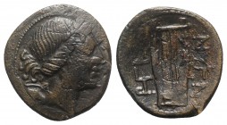 Bruttium, Rhegion, c. 260-215 BC. Æ (23mm, 7.22g, 11h). Bust of Artemis r., quiver at shoulder. R/ Lyre; cornucopia at upper l. HNItaly 2546; SNG ANS ...